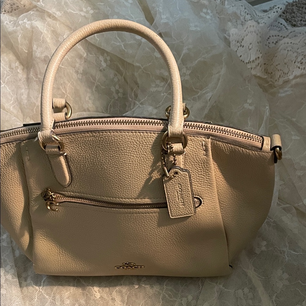 Coach Elise taupe pebbled leather satchel